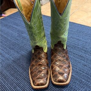 Men's Exotic Brown and Green Leather Boots
